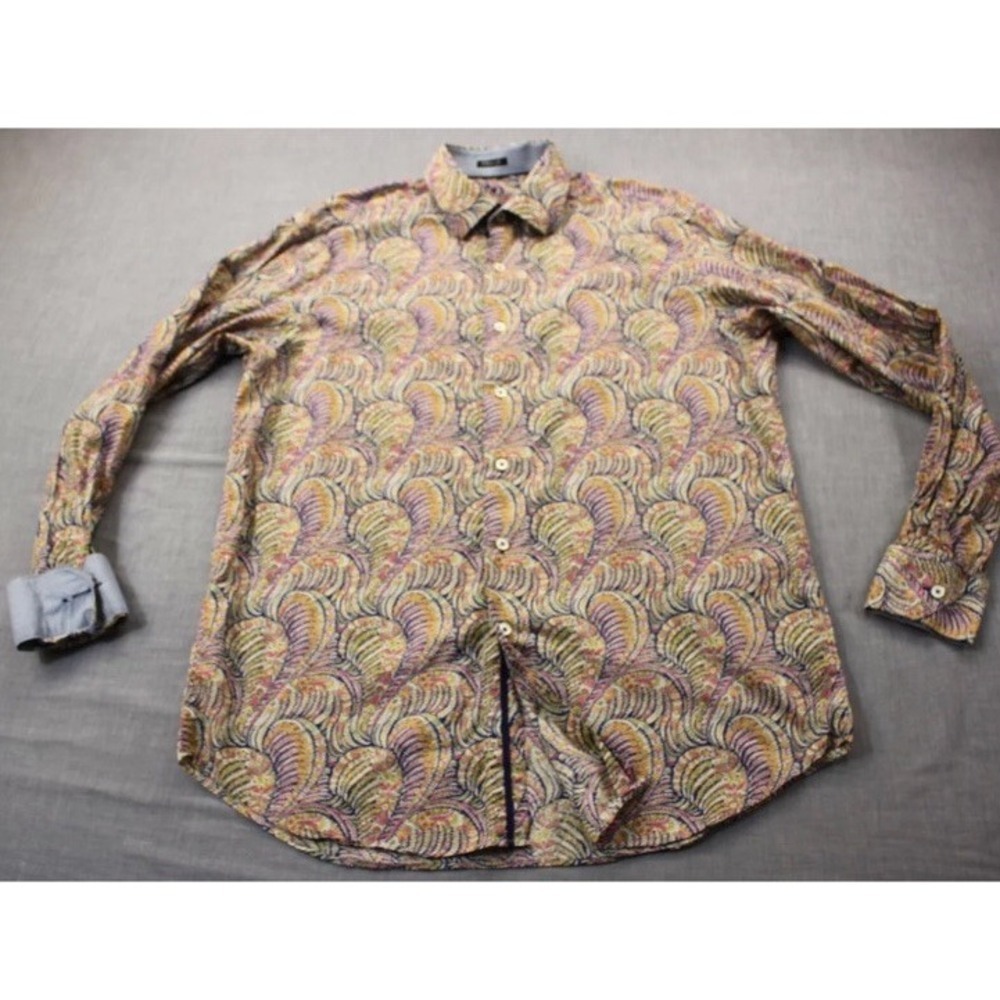 Bugatchi Mens Designer Colorful Paisely Classic Fit Shirt Long Sleeve EUC